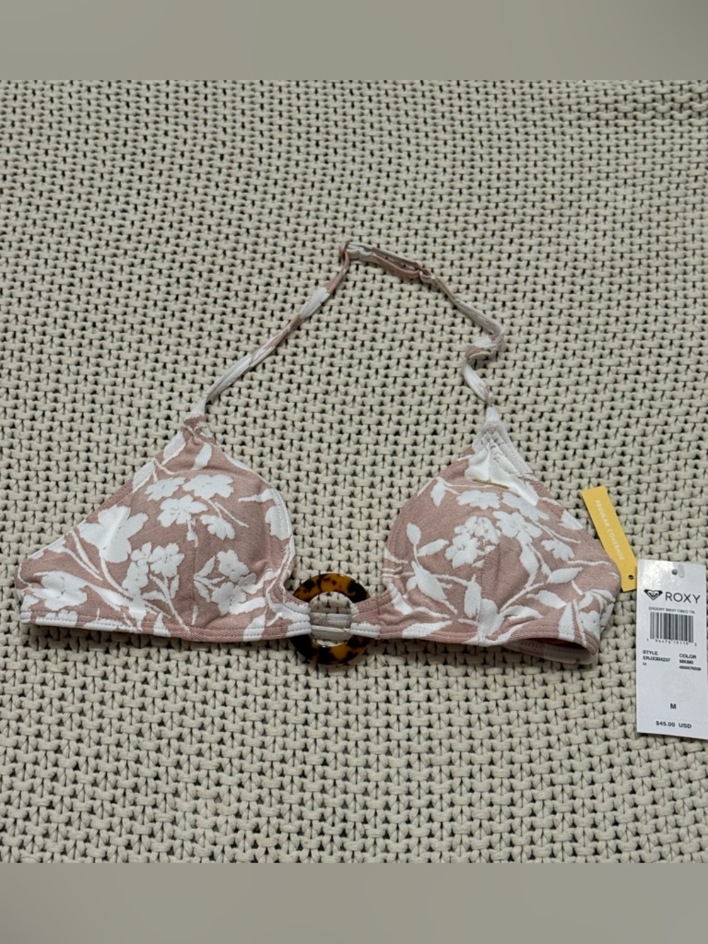 NWT Roxy Groovy Wavy Triangle Bikini Top- Size: Medium, Color: Ash Rose